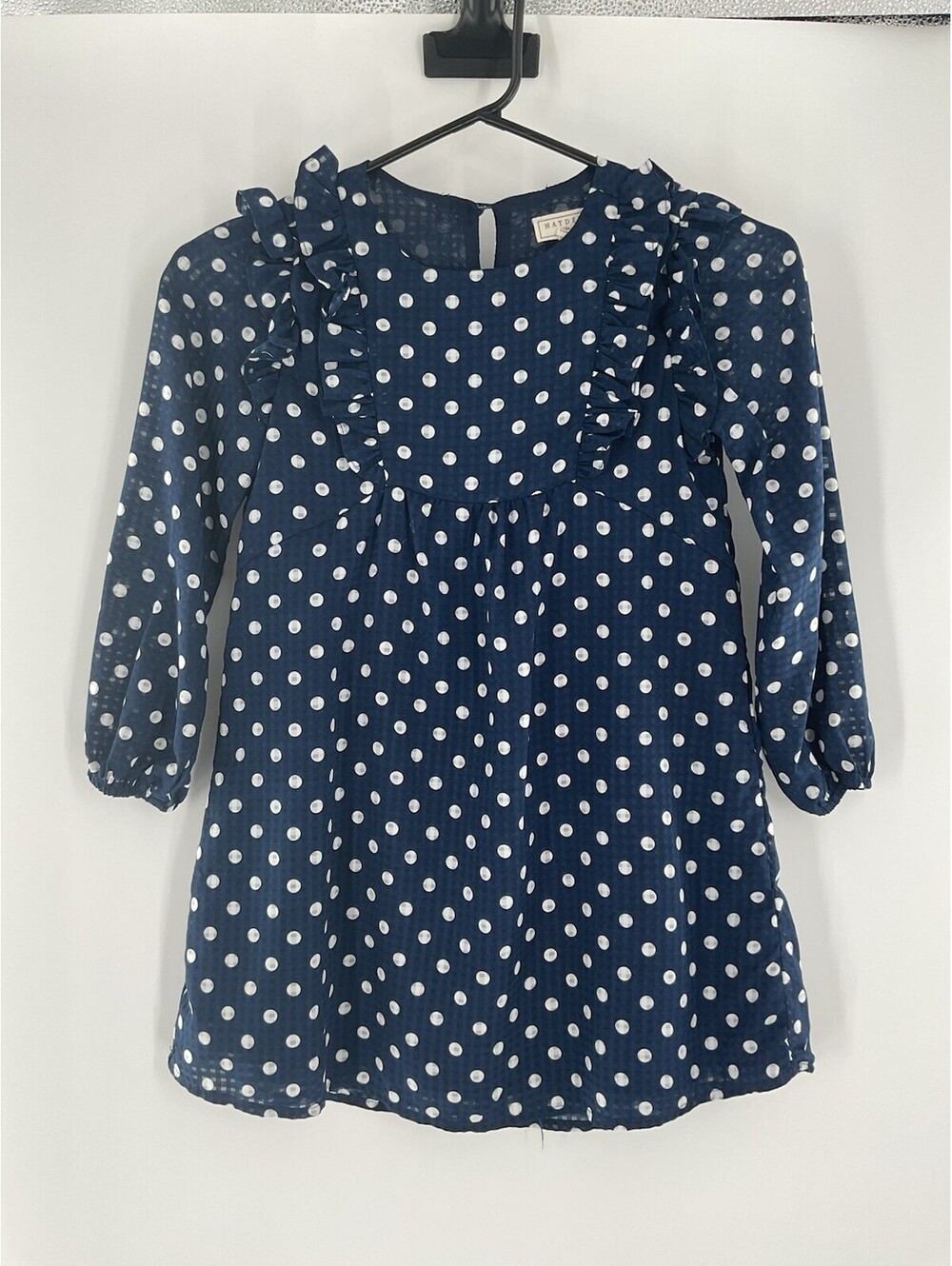 Hayden Girls Navy Blue Polkadot Dress Size 7/8 Long Sleeve 121